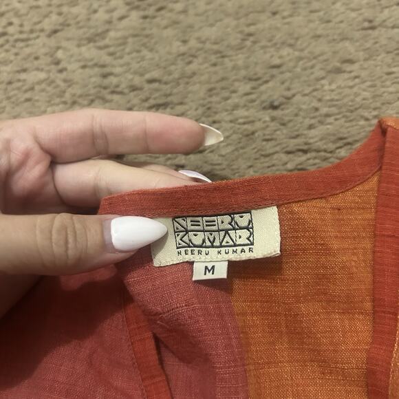 Neeru Kumar Color Block Dress Red Orange Pink Size Medium Double Slit Tunic - Picture 7 of 14